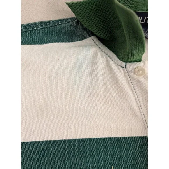 Vintage Nautica Sail Boats Vertical Striped Polo Shirt Green White M - Picture 9 of 9